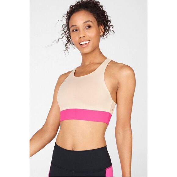 Fabletics No-Bounce Sports Bra In Tapioca/Plush Pink Size M - Picture 2 of 7